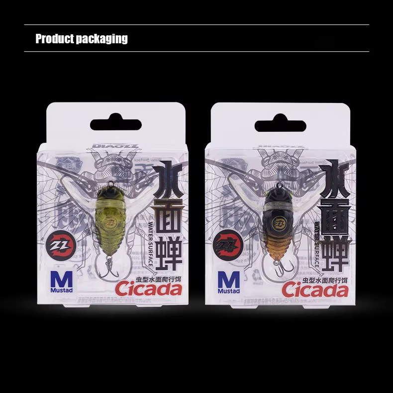 Cicada Popper topwater con alas suaves y anzuelos Mustad - imagen 3
