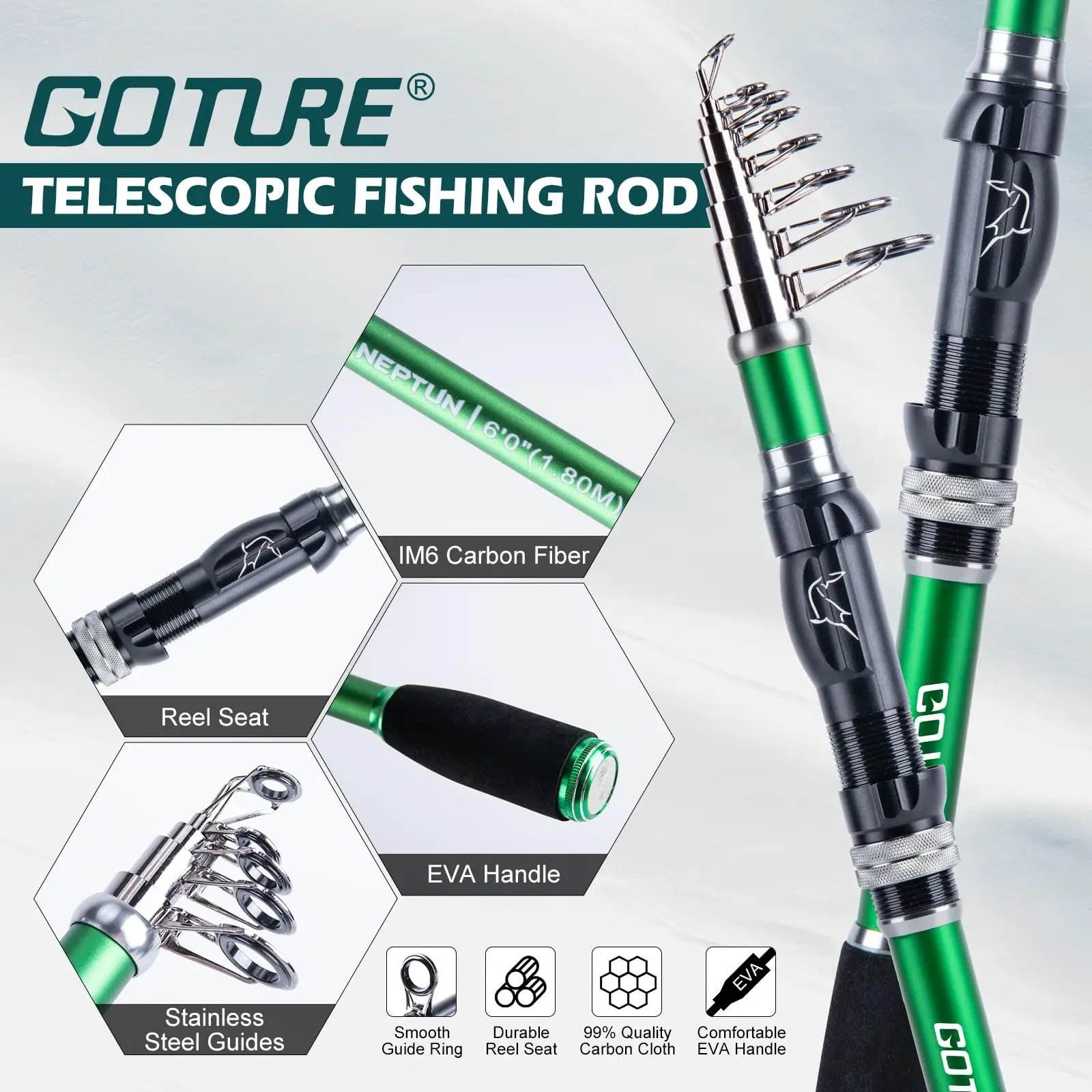 Goture Combo caña telescópica con carrete y señuelos en bolsa - imagen 2