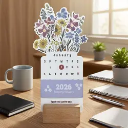 Calendario de escritorio floral con base desmontable forma florero
