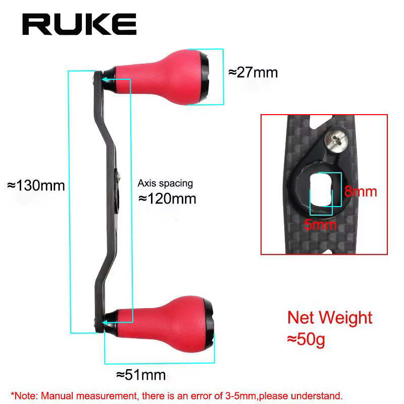 Mango de carrete RUKE carbono 130 mm con perilla TPE para baitcasting - imagen 4