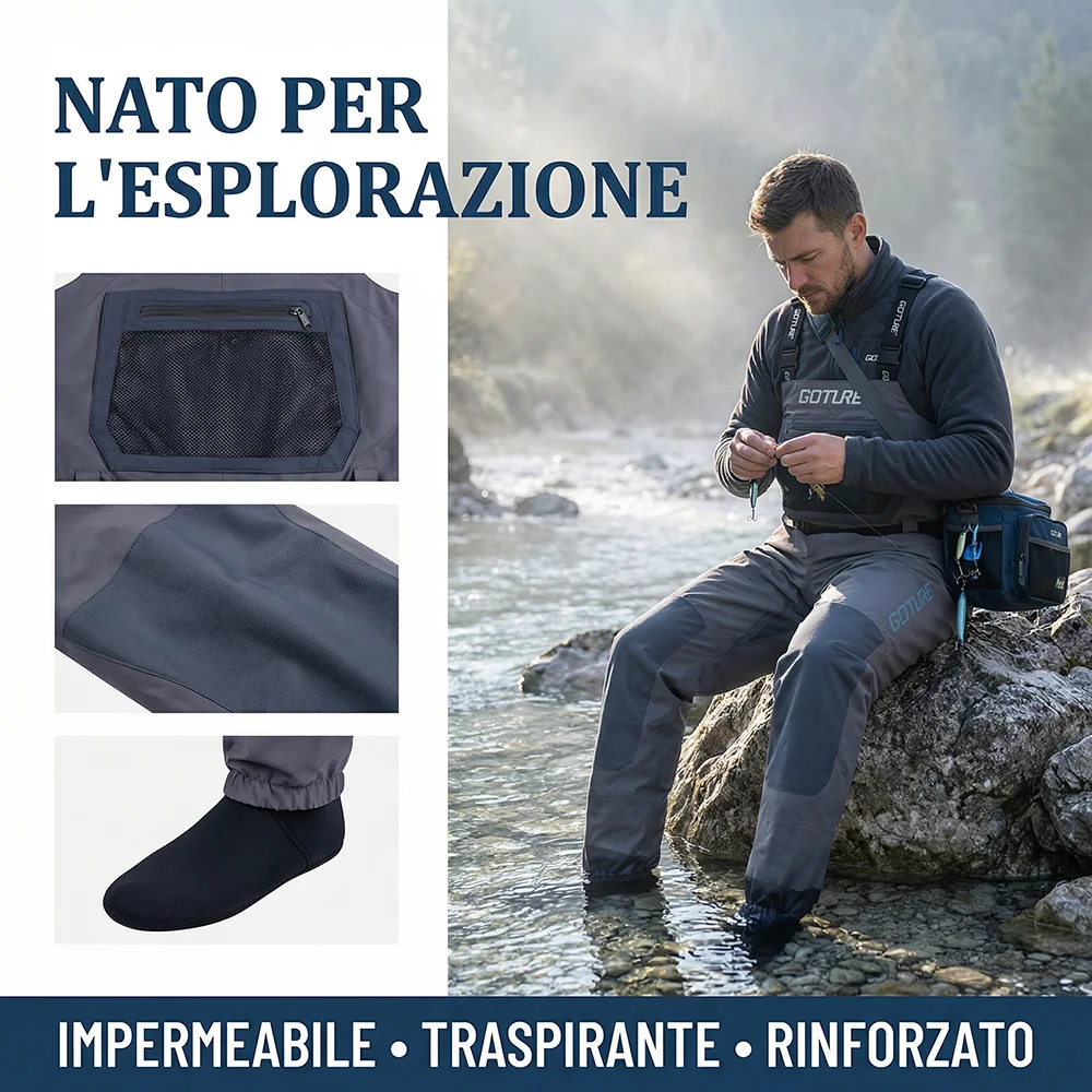 Goture vadeadores de pesca impermeables con forro polar y calentadores - imagen 2
