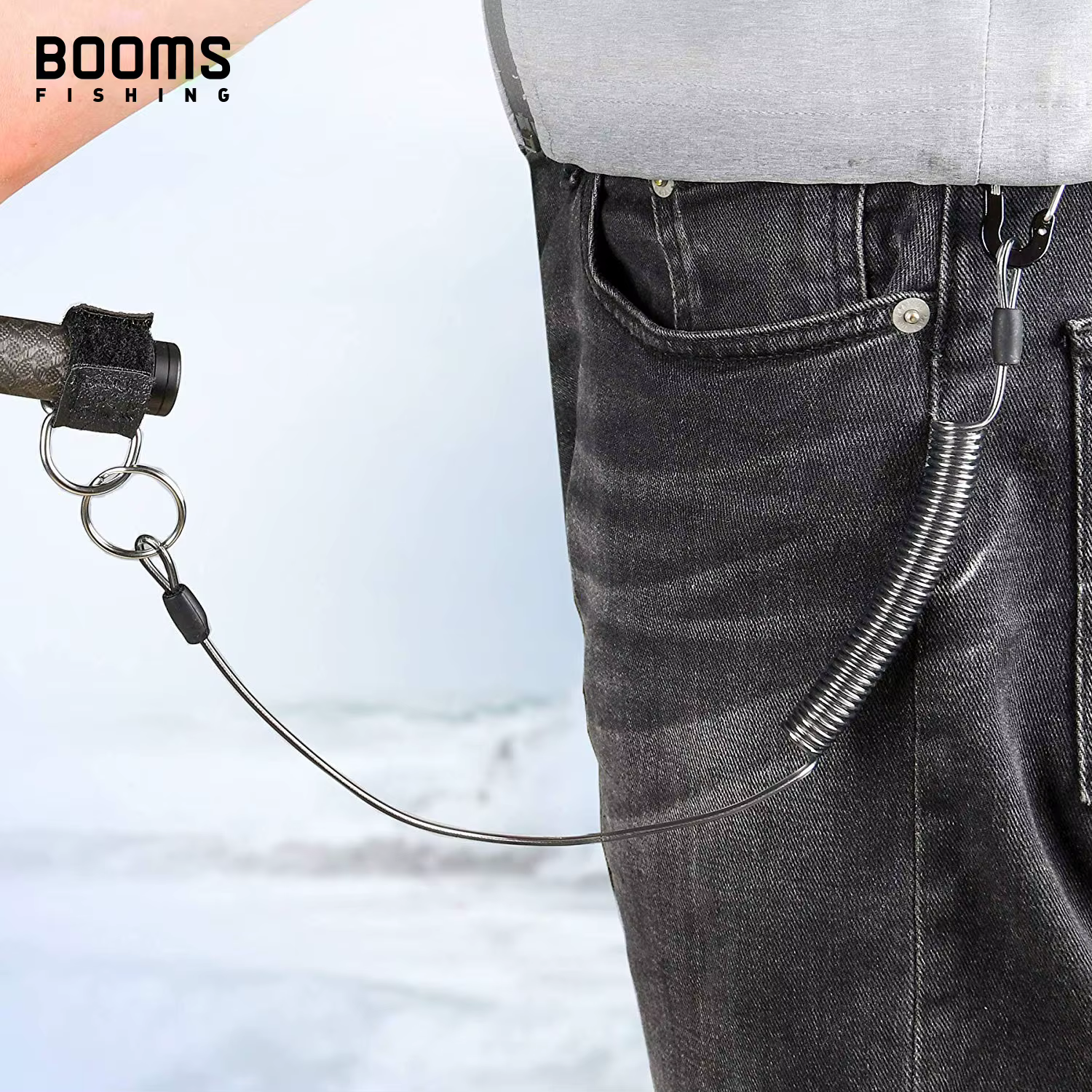 Booms Fishing T01 Cordón espiral con mosquetón para caña de pesca