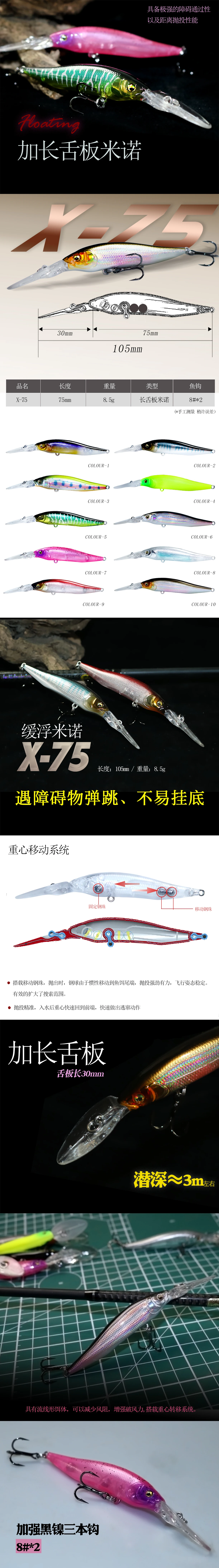 Señuelo Minnow 75 mm 8,5 g flotante Wobbler Swimbait para lubina