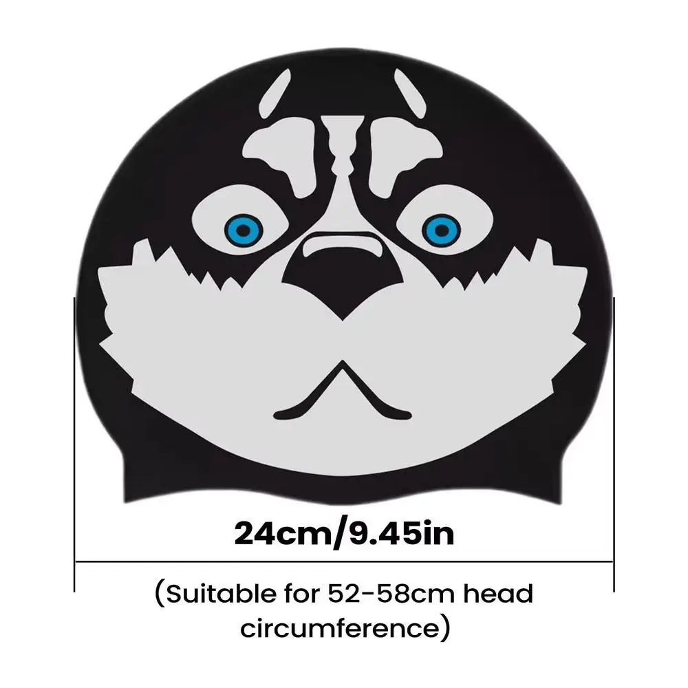 Gorro de natación de silicona con diseño de perros en color negro
