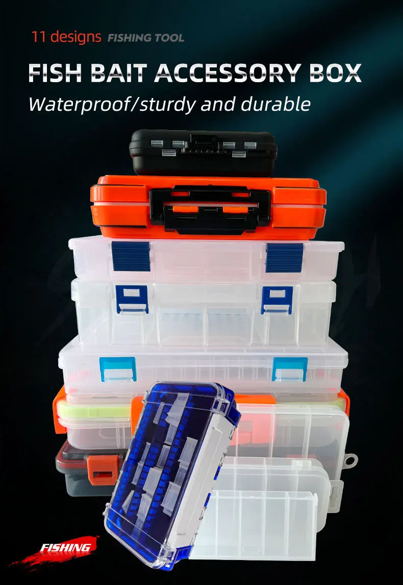 Caja de pesca de plástico impermeable de doble cara vista frontal