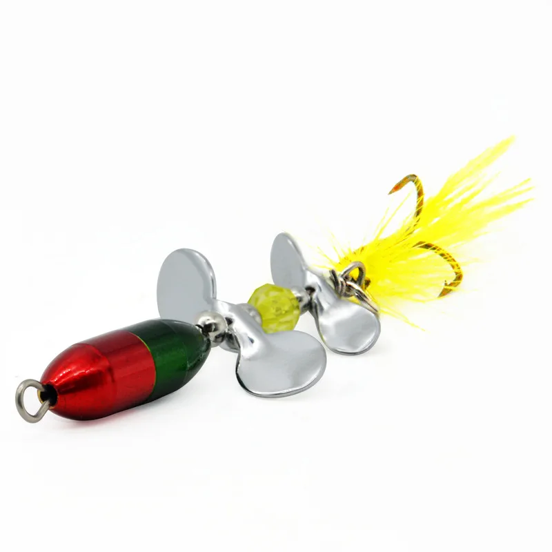 Señuelos giratorios doble hoja metal pintado con peso y triple pluma - imagen 3