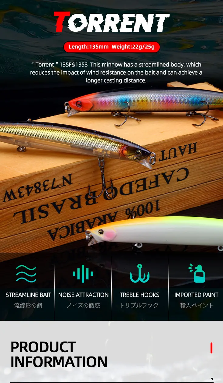 LETOYO 135mm 22g flotante 25g hundible, minnow tipo jerkbait para lubina y perca