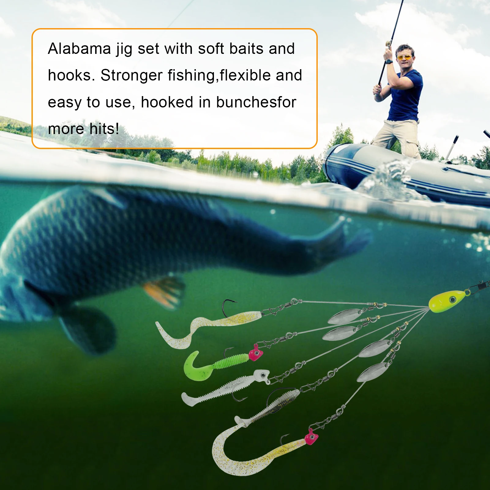 Free Fisher Aparejo Alabama y paraguas con anzuelos jig para vinilo - imagen 5