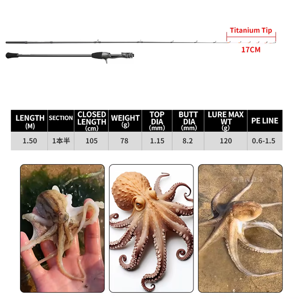 Johncoo 150 Caña ligera para sepia y pulpo – Punta de titanio - imagen 2