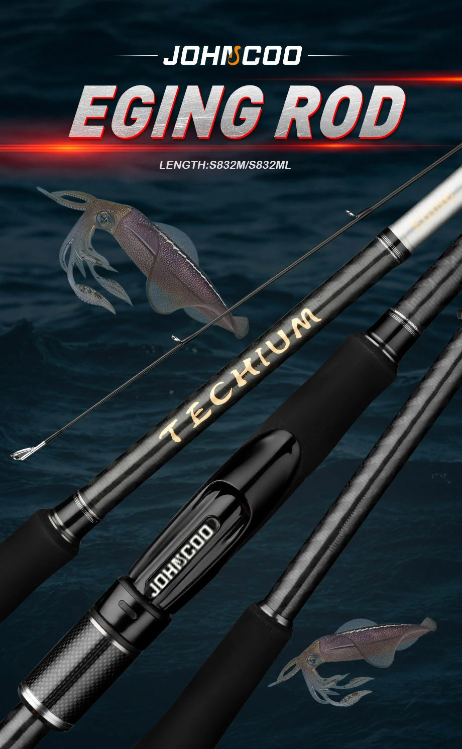 Detalle de la caña para pesca de calamar