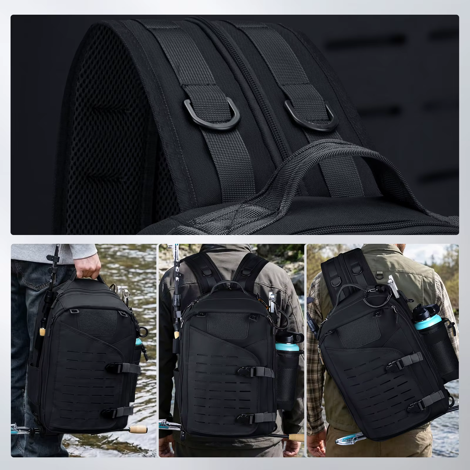 Goture 3700 mochila pesca con malla transpirable, gancho D y bolsillos herramienta - imagen 5