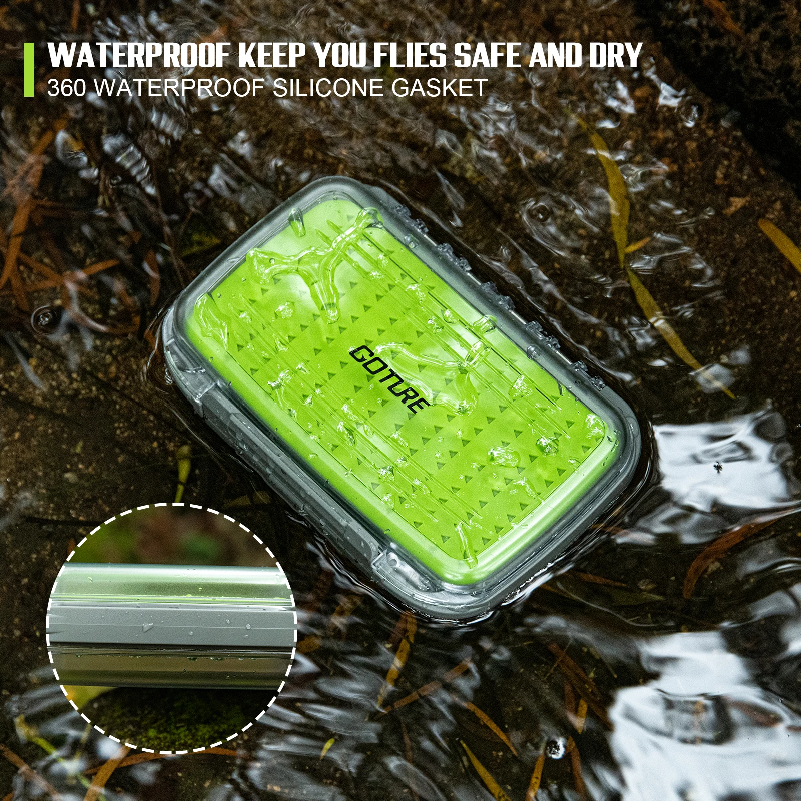 Goture Caja de accesorios para pesca con mosca impermeable