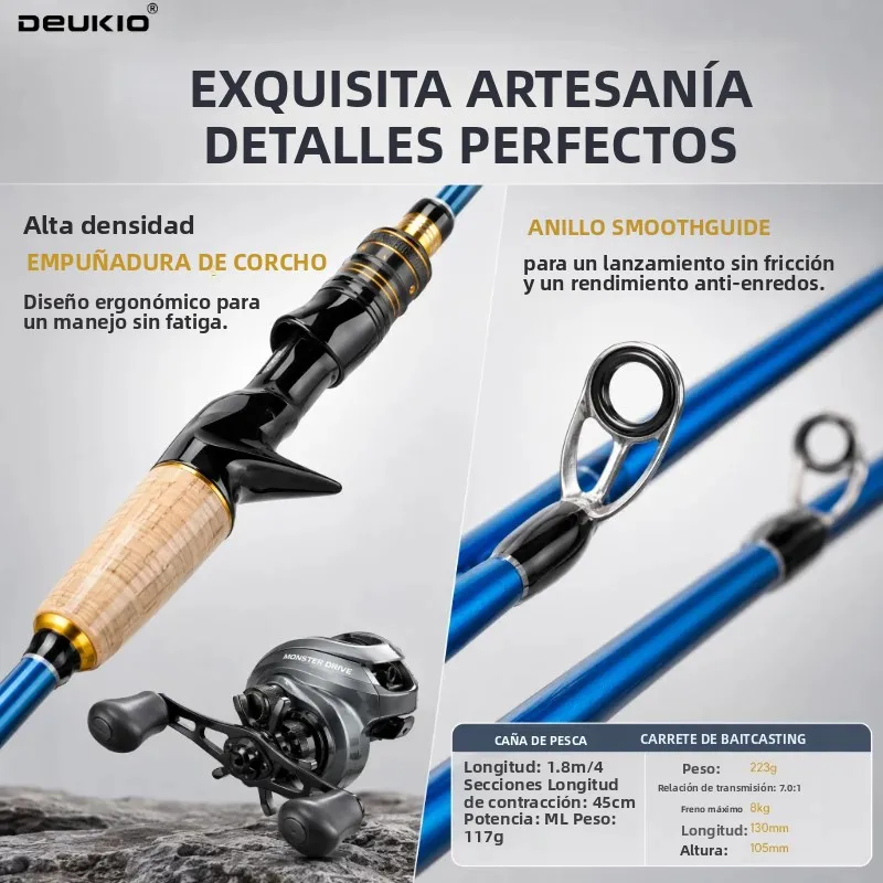DEUKIO Combo caña y carrete baitcasting de viaje para lubina - imagen 2
