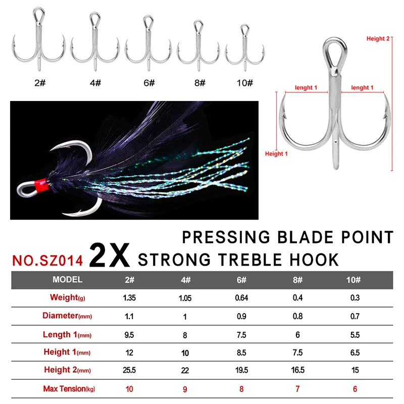 Anzuelos triples PROBEROS con pluma, ranura para sangre y jig - imagen 2