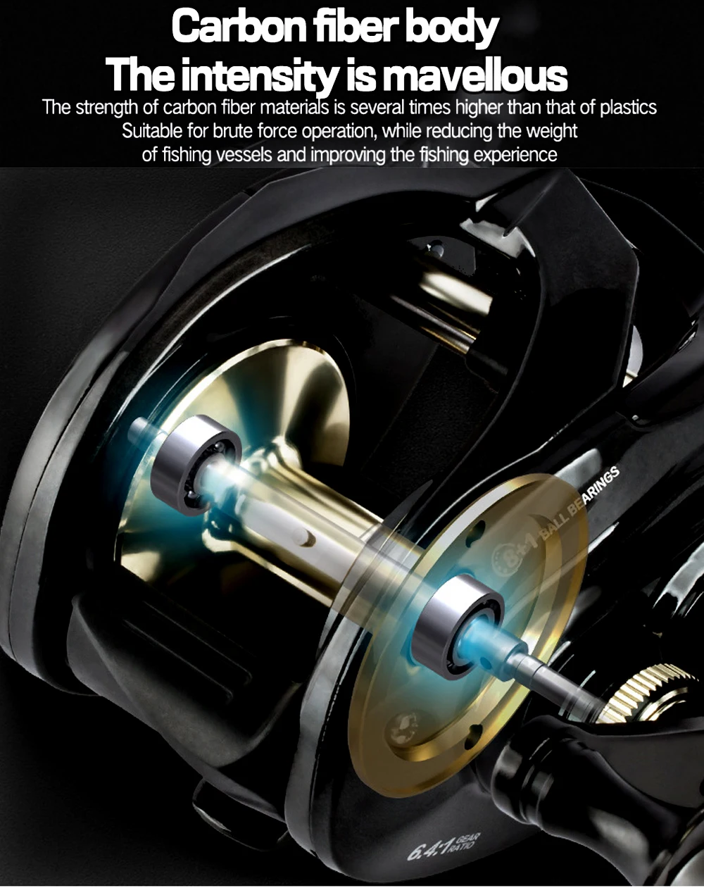Carrete Baitcasting Mar Carbono Largo Arrastre Máximo Freno Magnético - imagen 2