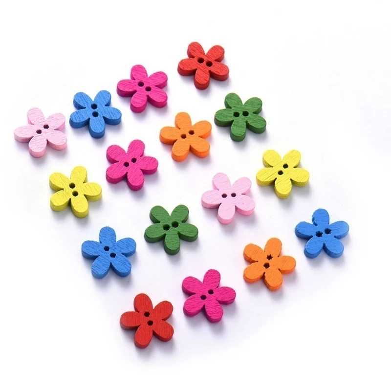 Botones de madera con flores multicolor – 2 agujeros para costura - imagen 5