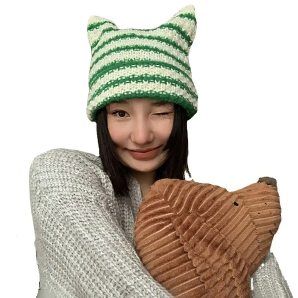 Ins Little Devil gorro de lana rayas con orejas de gato – invierno - imagen 4