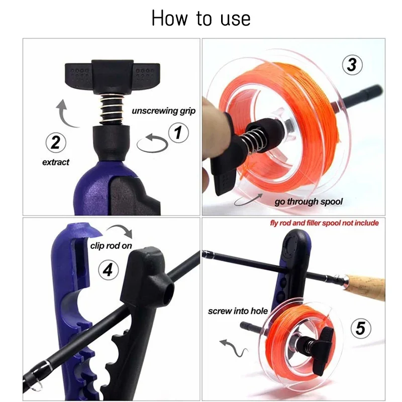 Enrollador de línea portátil ajustable azul y negro para spinning - imagen 3