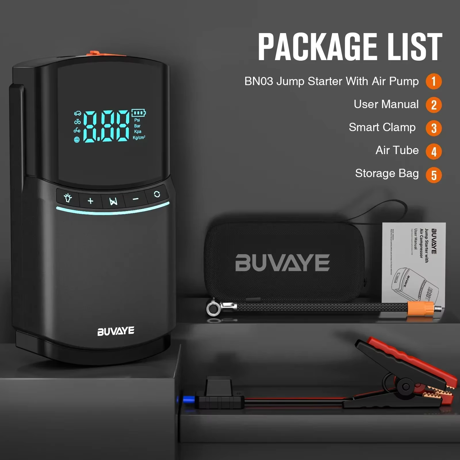 Arrancador Coche BUVAYE 2000A con Compresor 150PSI y Power Bank 10000mAh - imagen 2