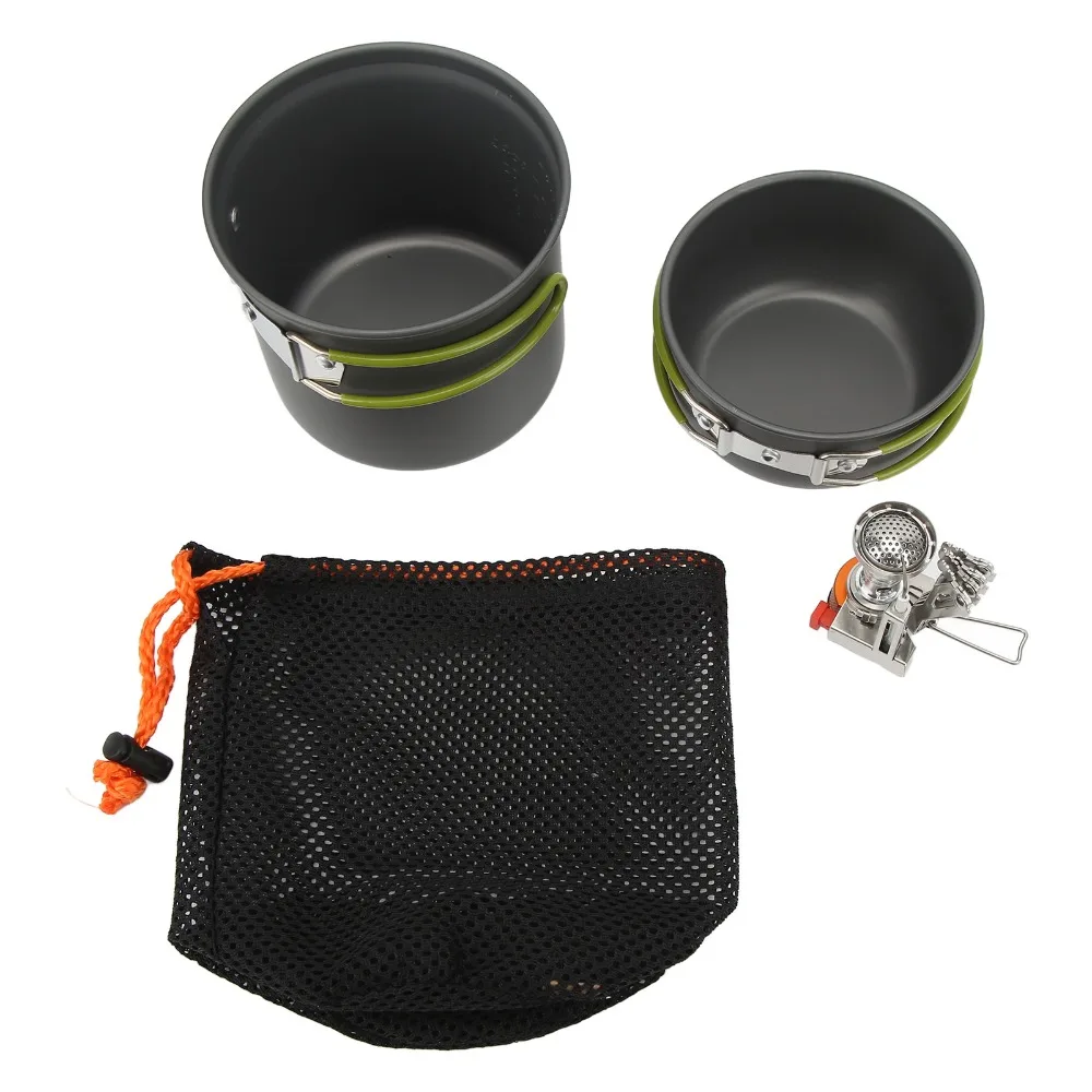 Juego de cocina camping de aluminio con mango, ollas y estufa portátil - imagen 4