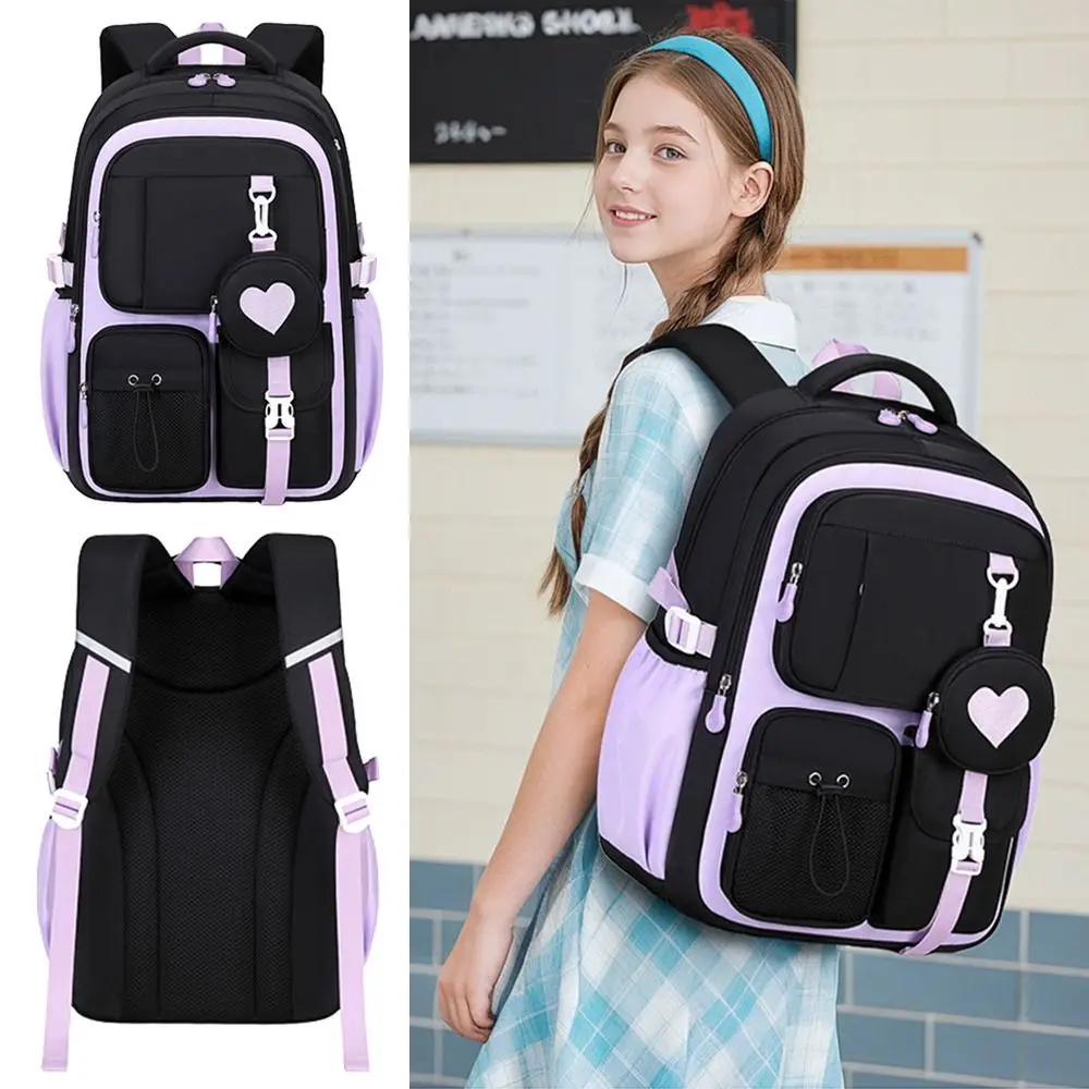 Mochila escolar de nailon con diseño amor y cierre cremallera - imagen 4