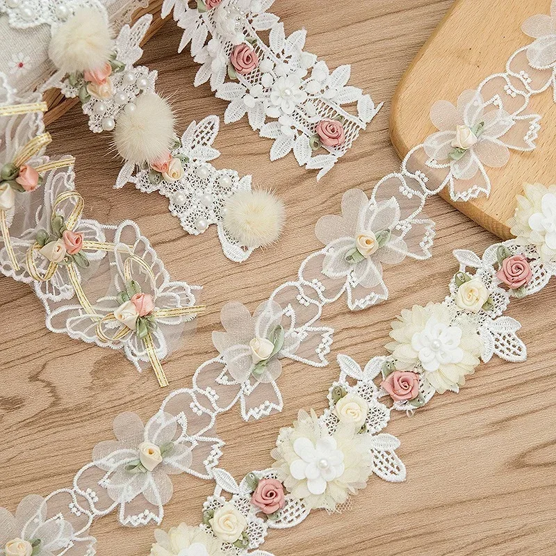 Aplique encaje mariposa flor blanca 3D para costura y manualidades - imagen 3