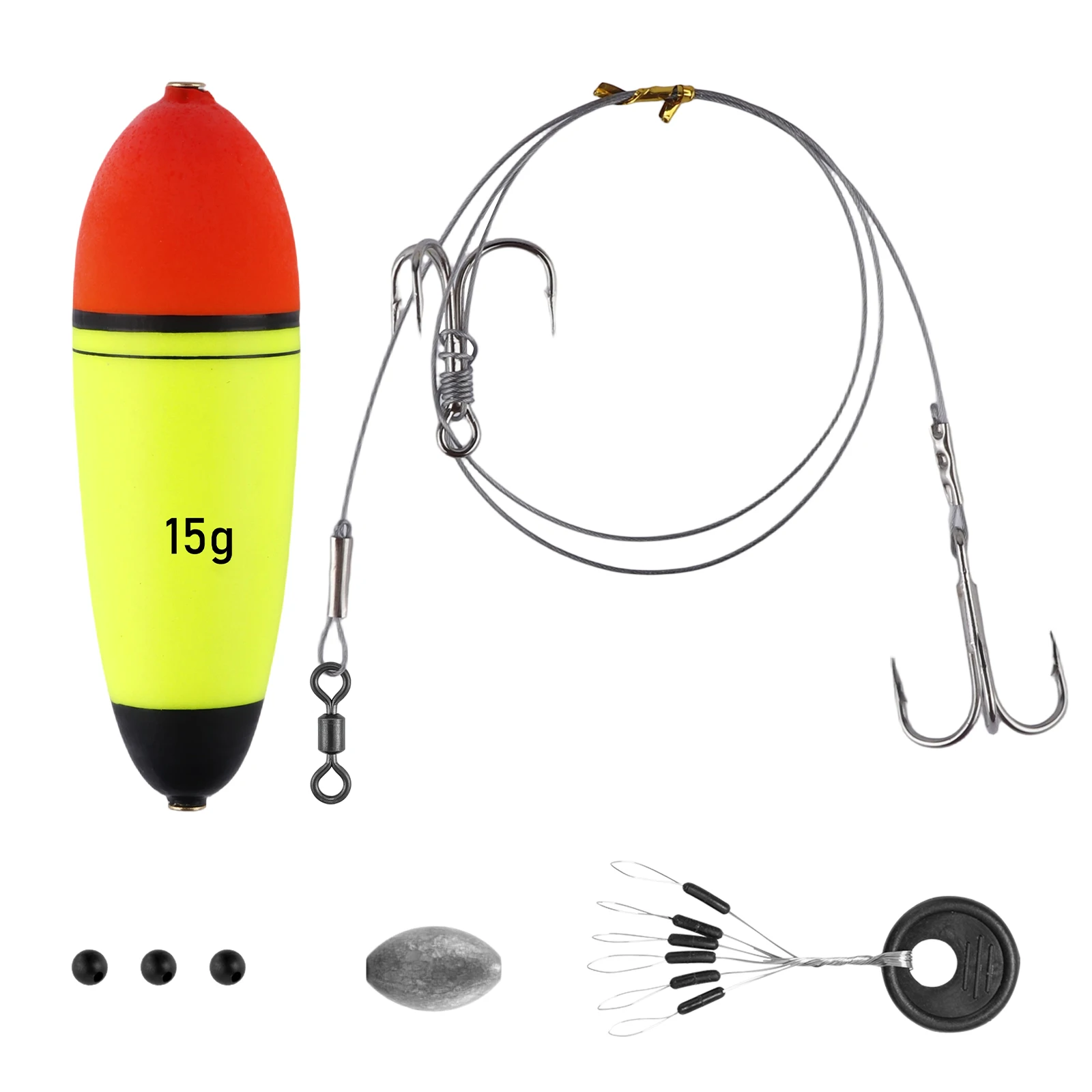 Kit completo de pesca de lucio con flotador y anzuelos triples