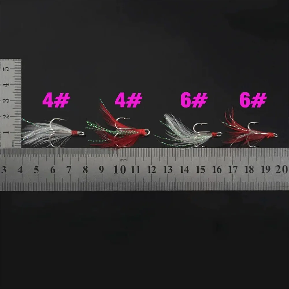 Anzuelos triples con plumas MNFT-10 – Superfuertes rojo y blanco - imagen 4