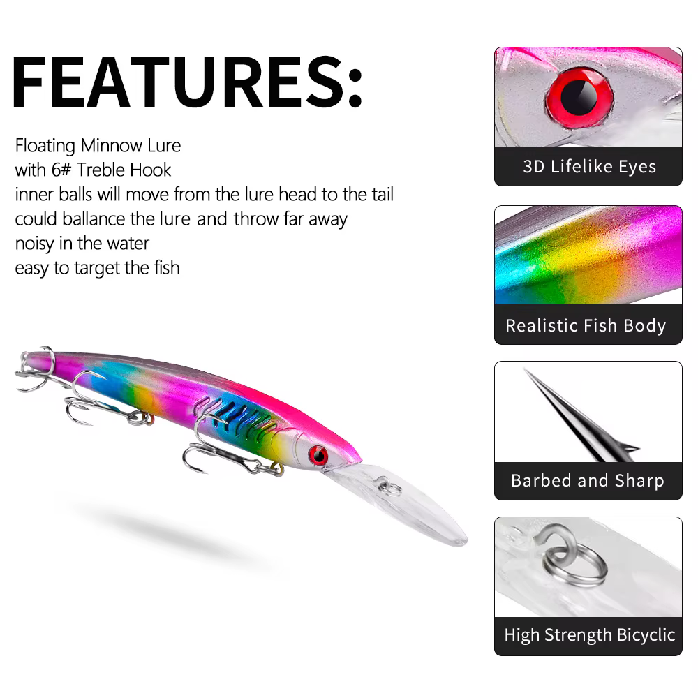 PRO BEROS Wobbler flotante 15 cm x 13 g - Minnow para lubina y carpa - imagen 5