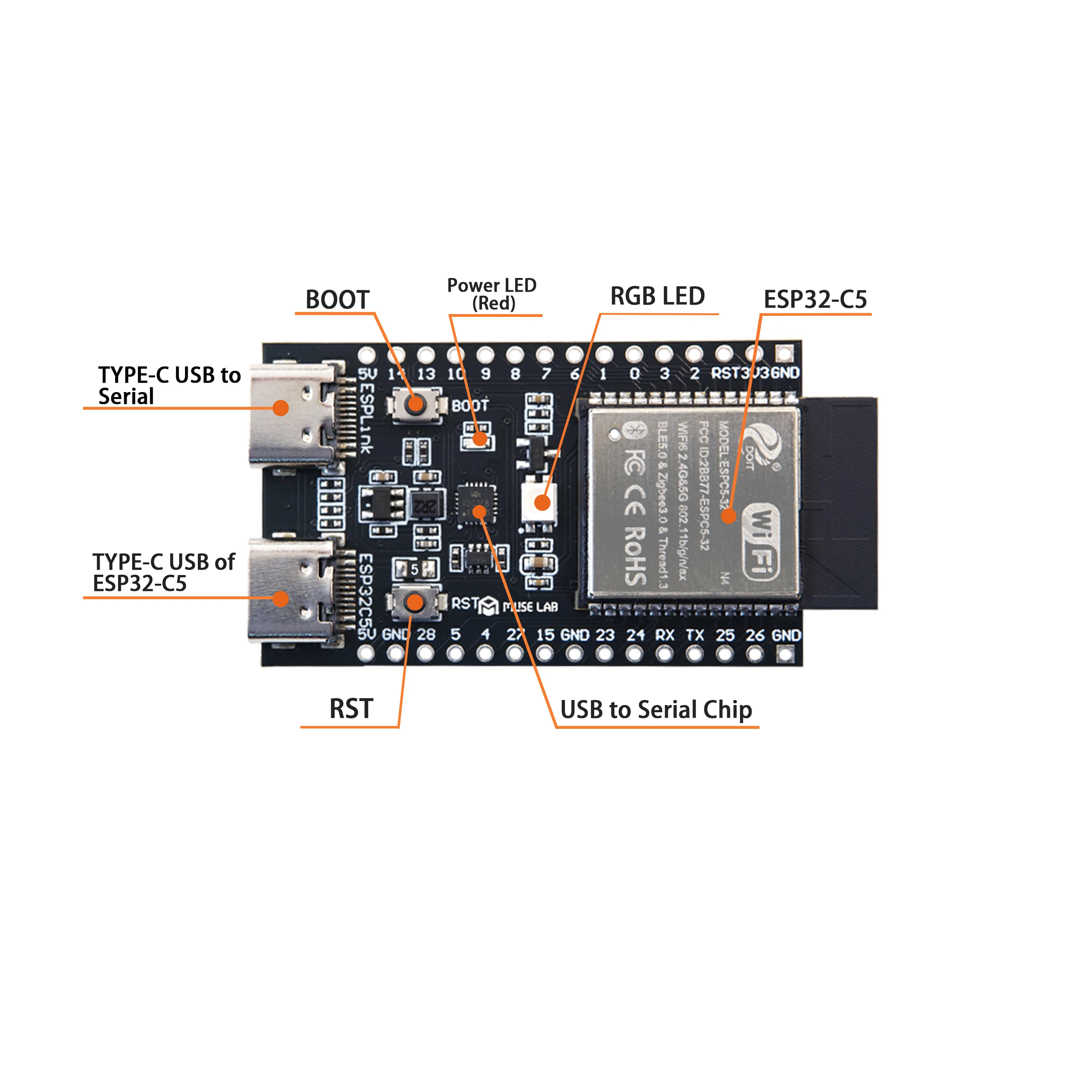 Placa de desarrollo ESP32-C5 RISC-V WiFi6 5G IoT Espressif - imagen 4