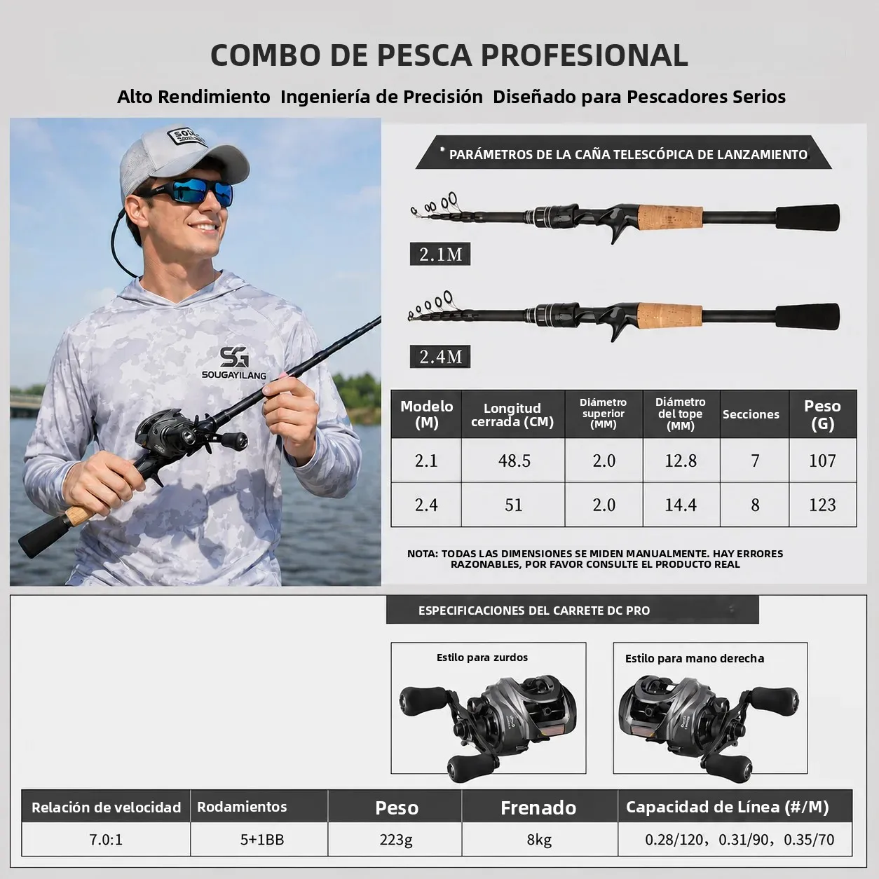 DEUKIO Combo Caña Telescópica y Carrete Baitcasting para lubina - imagen 5