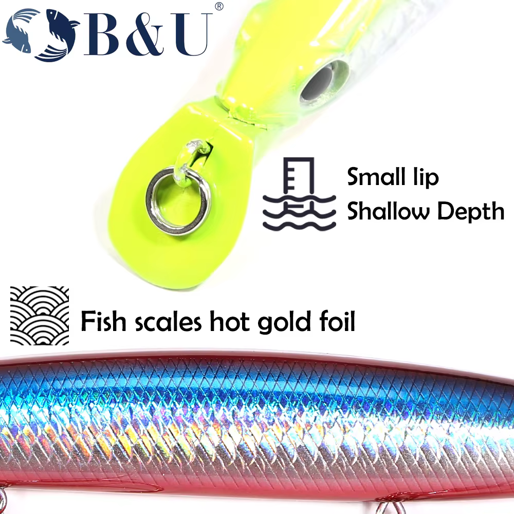 B&U Jerkbait de superficie flotante para pesca en mar y río - imagen 5