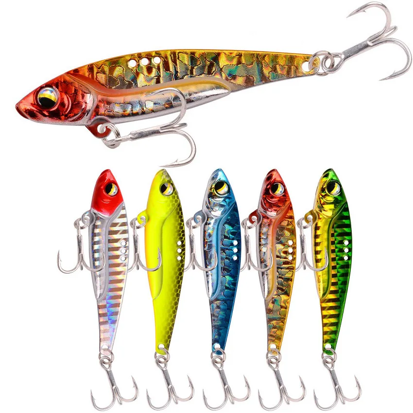 Señuelo VIB de cobre mostrando diseño metálico