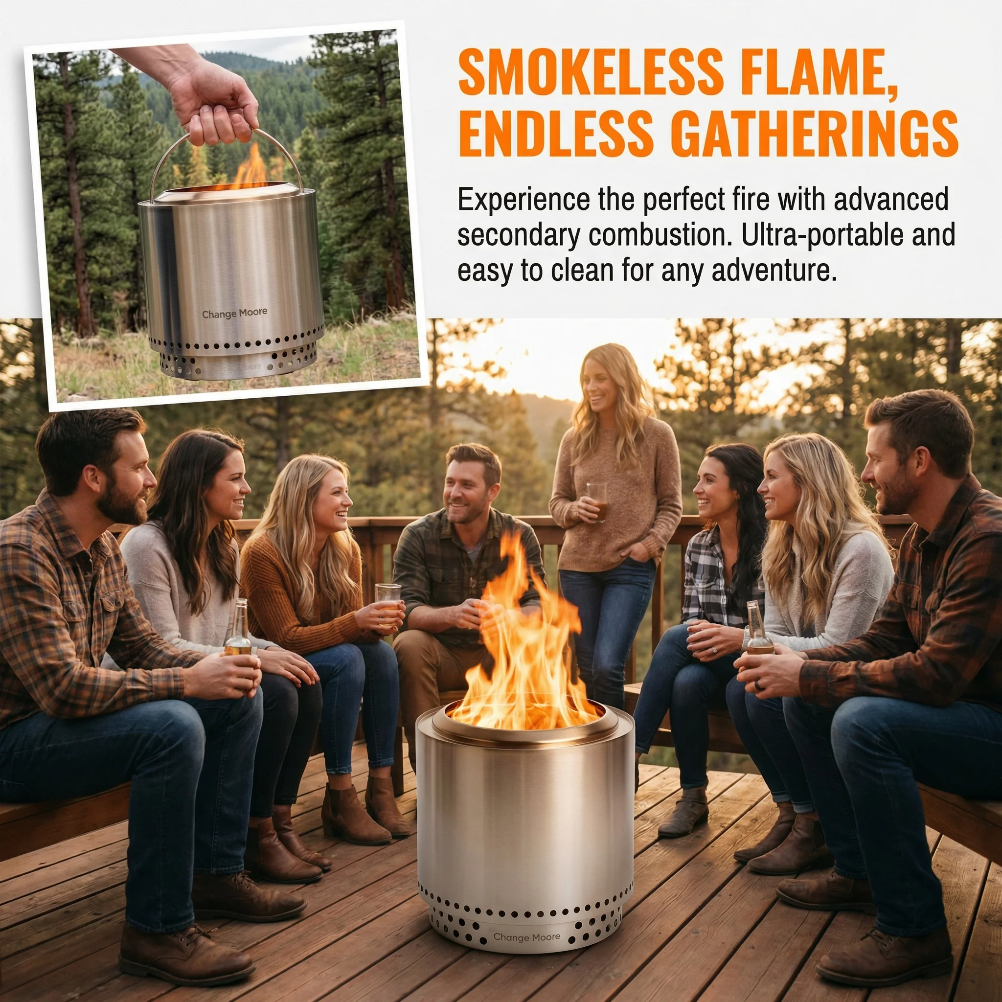 Brasero portátil de mesa de acero inoxidable sin humo – para camping - imagen 2