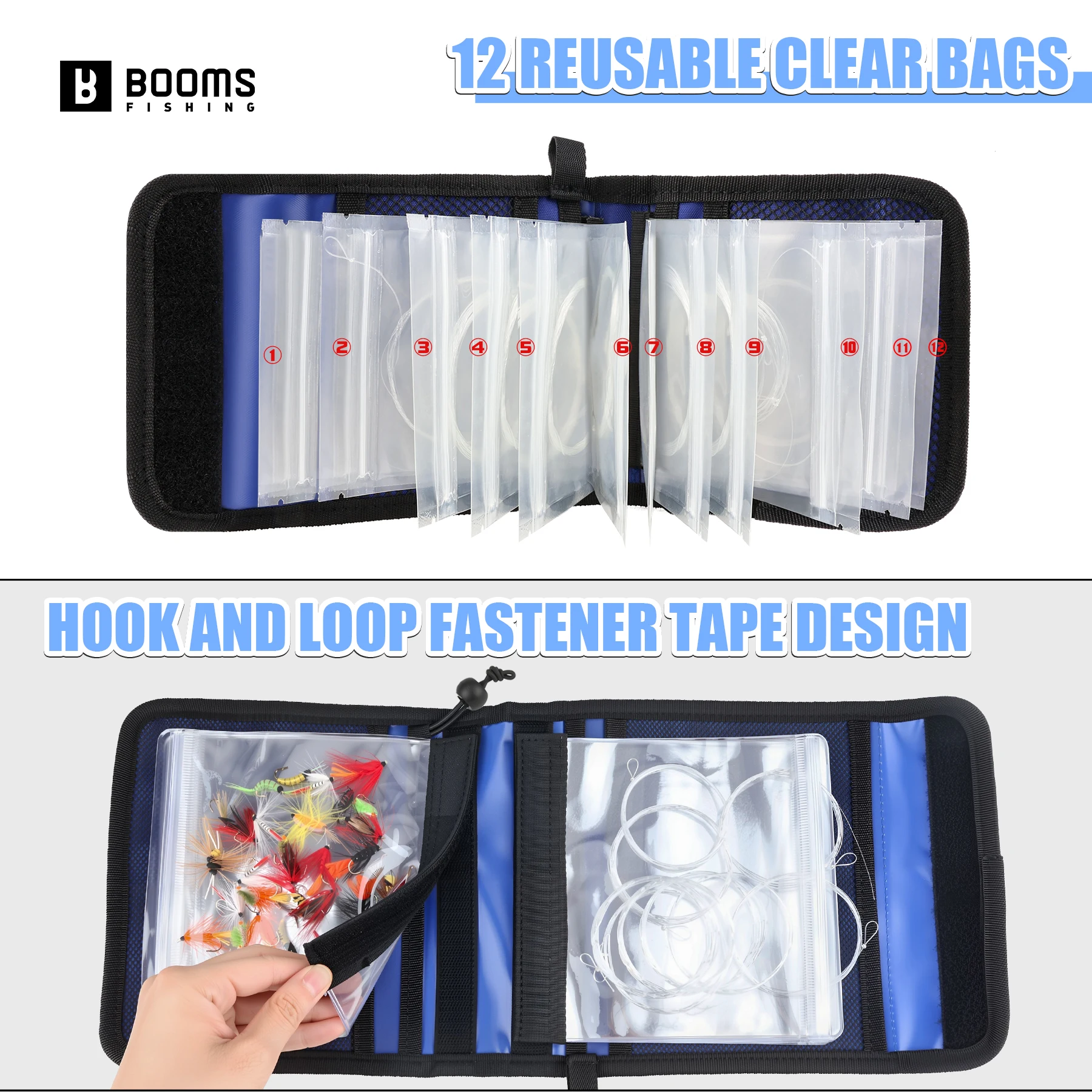 Detalle de las bolsas herméticas transparentes de la carpeta Booms