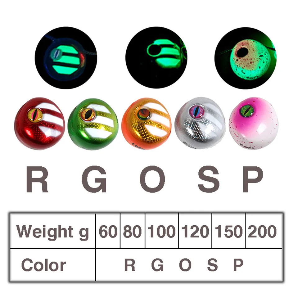 Jig head luminoso para pesca marina