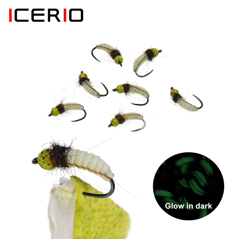 ICERIO Señuelos de latón luminosos 6 pcs – Cabeza de látex Scud para trucha y mosca - imagen 4
