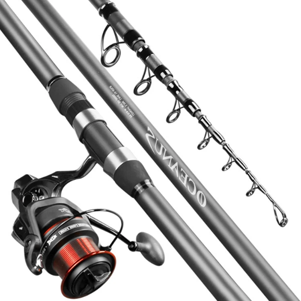 Caña Telescópica Carbono Carpa 2.4-5.4m con Carrete Giratorio