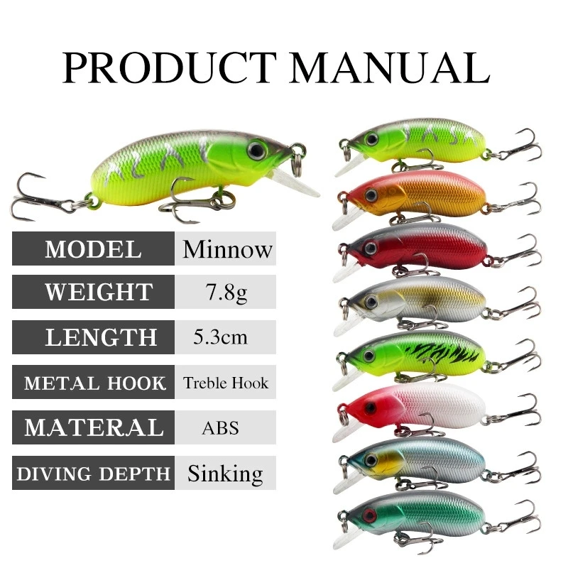 Wobbler Minnow Crankbait flotante duro ABS para carpa y perca - imagen 5
