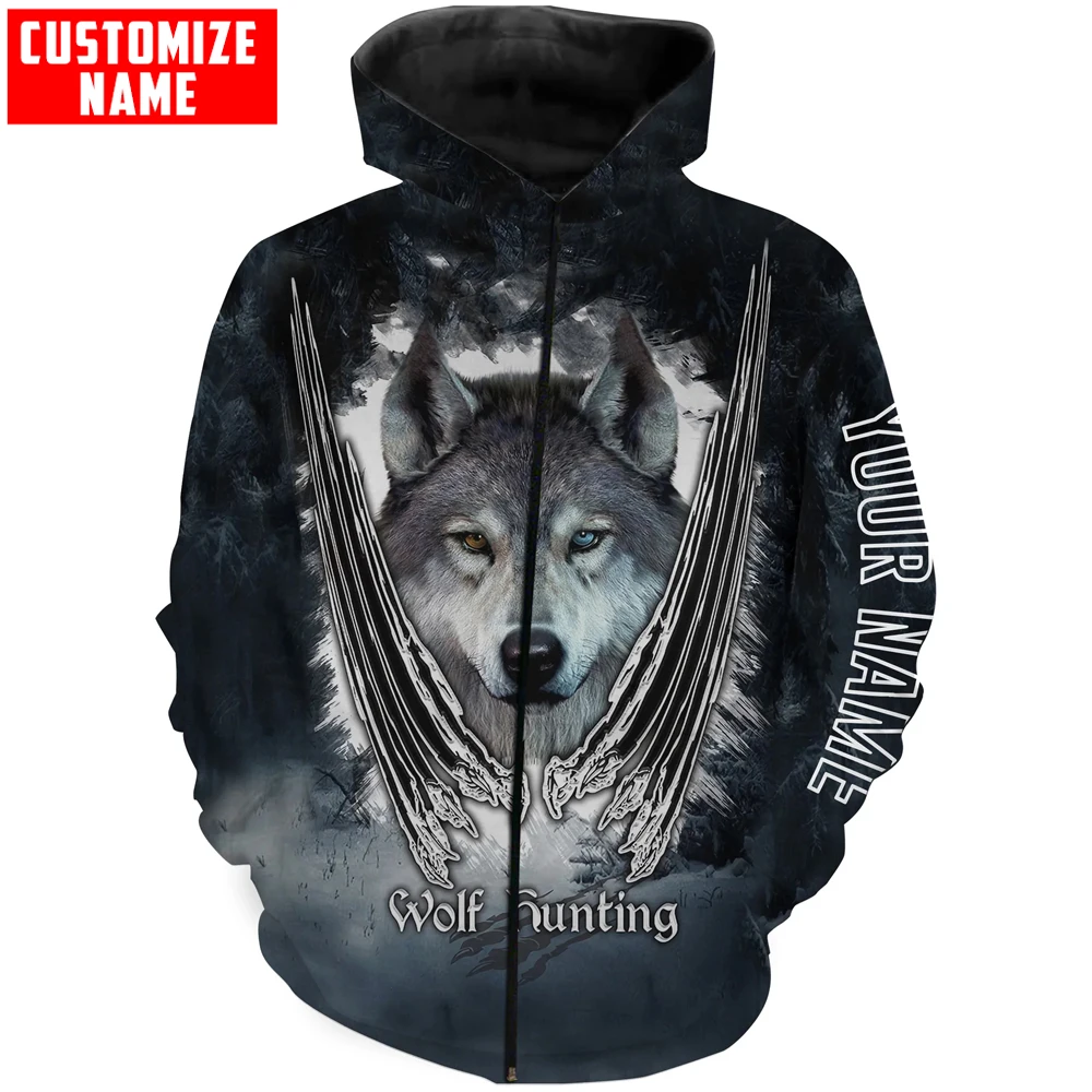 Sudadera pesca hombre con capucha – Estampado lobo 3D - imagen 5