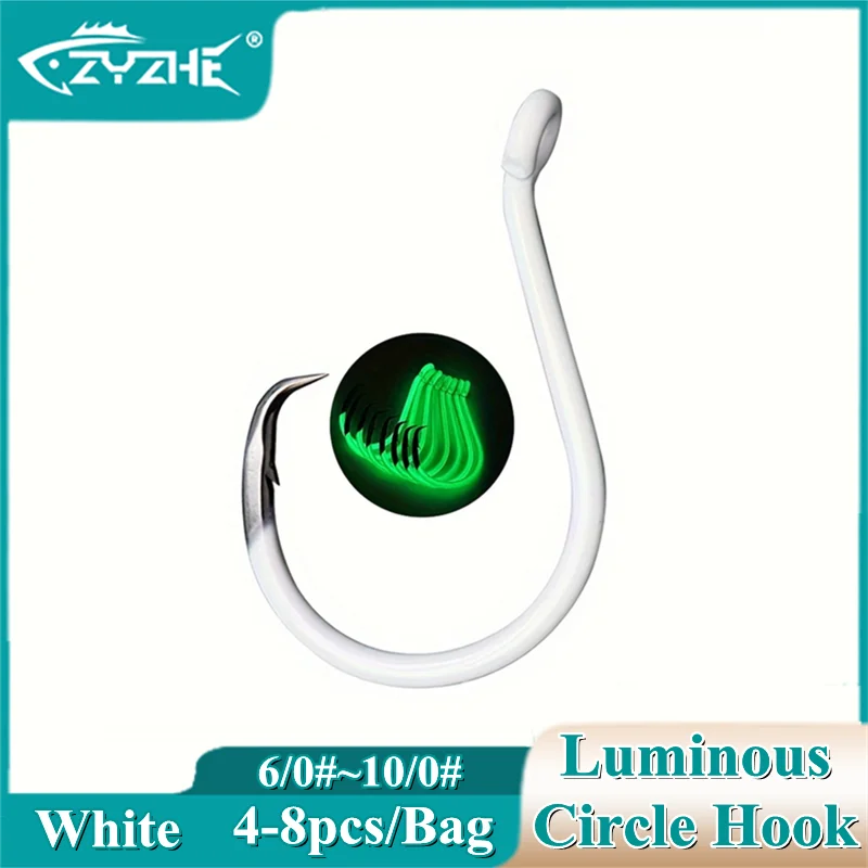 ZYZHE Anzuelos Circulares Luminosos Blanco 6/0-10/0 para Atún y Lubina