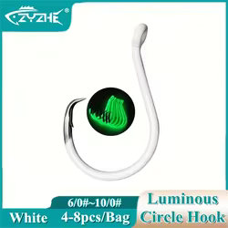 ZYZHE Anzuelos Circulares Luminosos Blanco 6/0-10/0 para Atún y Lubina