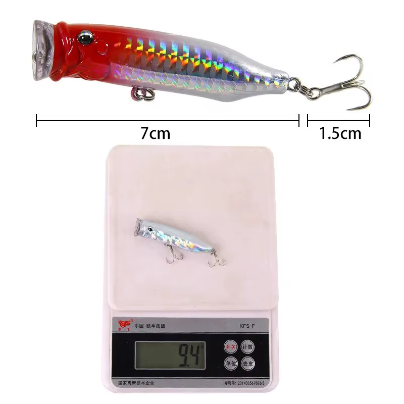 Señuelo popper topwater para perca - cebo duro de plastico azul - imagen 3