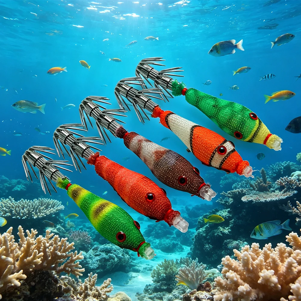 Señuelos blandos de calamar luminosos con doble capa para pesca marina - imagen 4
