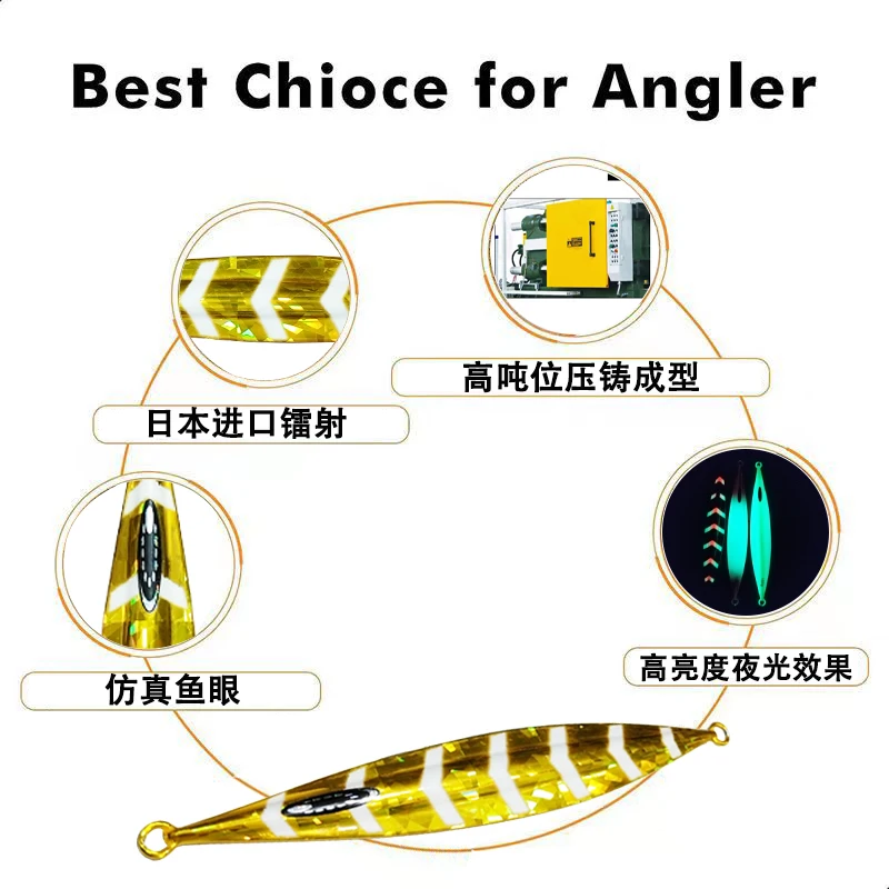Señuelo metálico luminoso para jigging de hundimiento lento