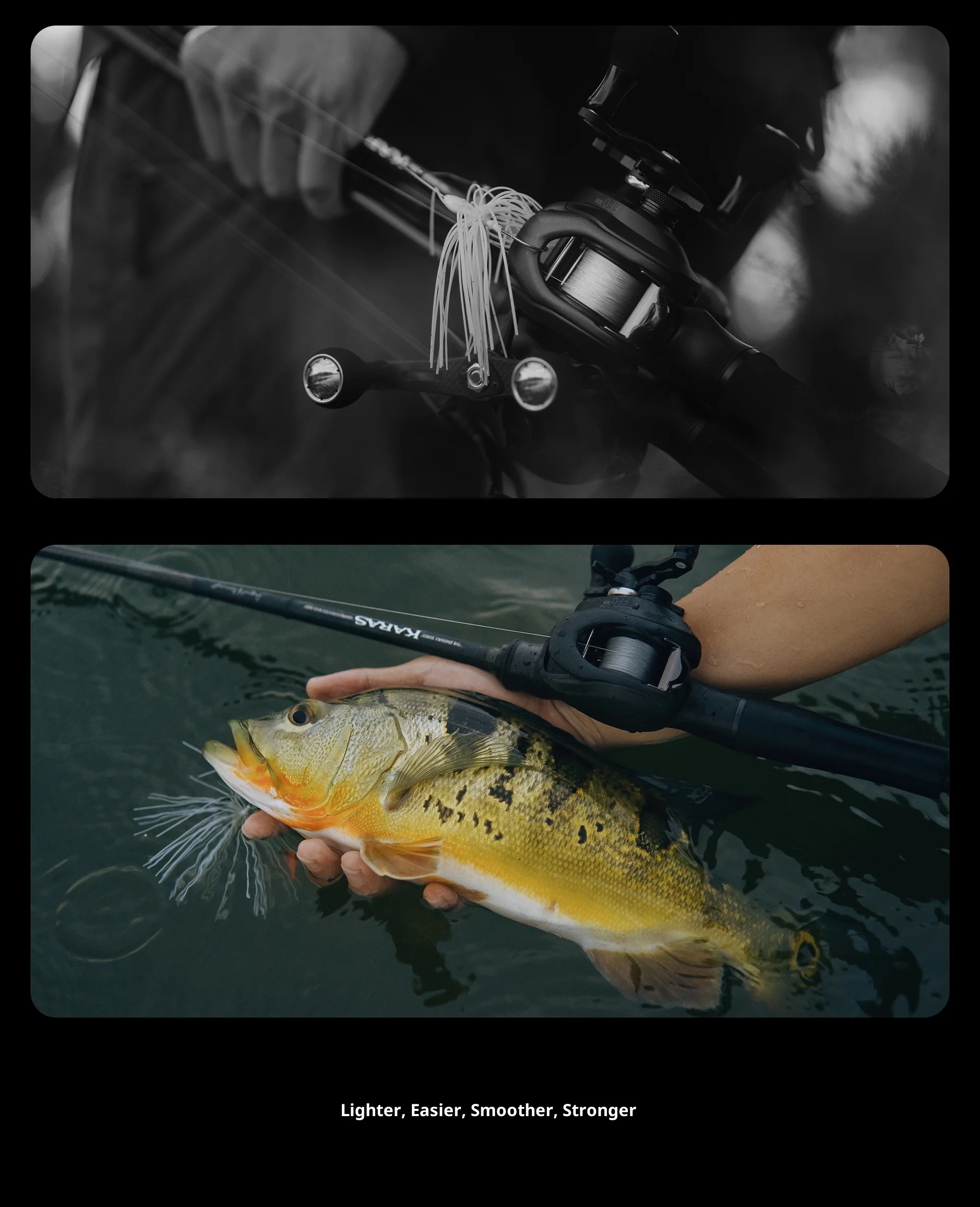 Carrete en acción de pesca