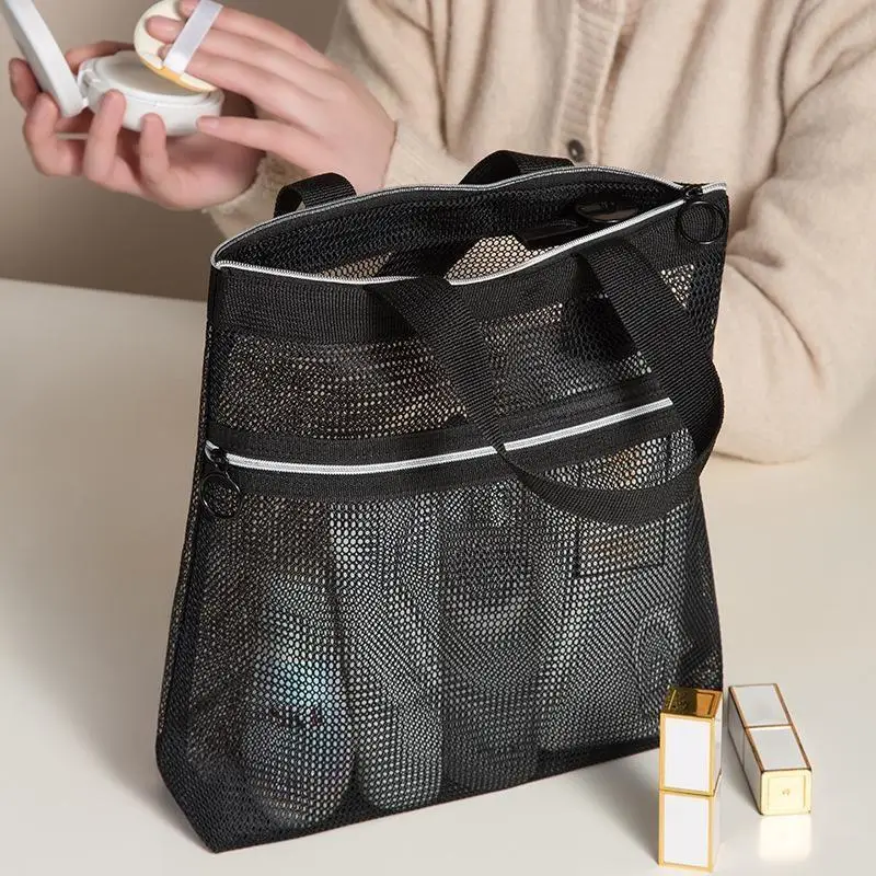 Bolsa de cosméticos de malla gran capacidad portátil con cremallera - imagen 3