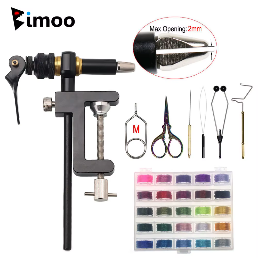 Bimoo 300D - Kit atado moscas: tornillo 360° y mordazas acero endurecido