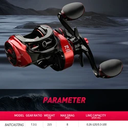 Carrete Baitcasting 7,3:1 – Arrastre 8 kg y alta velocidad de pesca