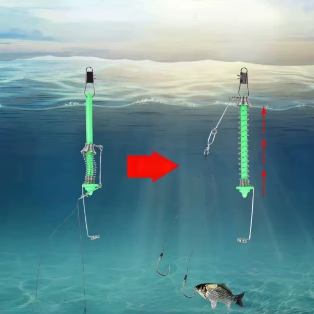 Clavador automático de pesca con soporte para cebo y resorte - imagen 3